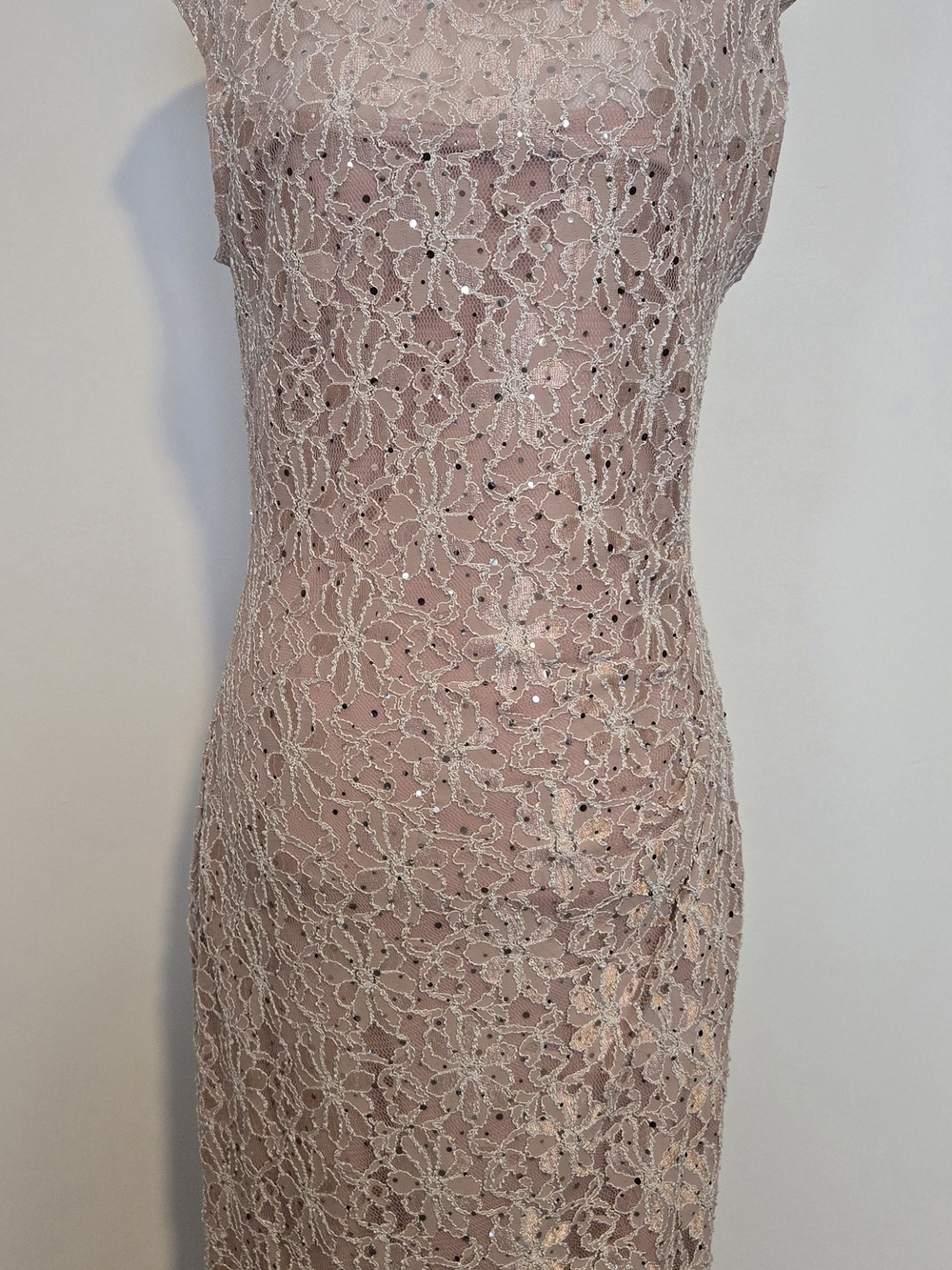 connected apparel Blush Lace Midi Dress with Sequin Detail